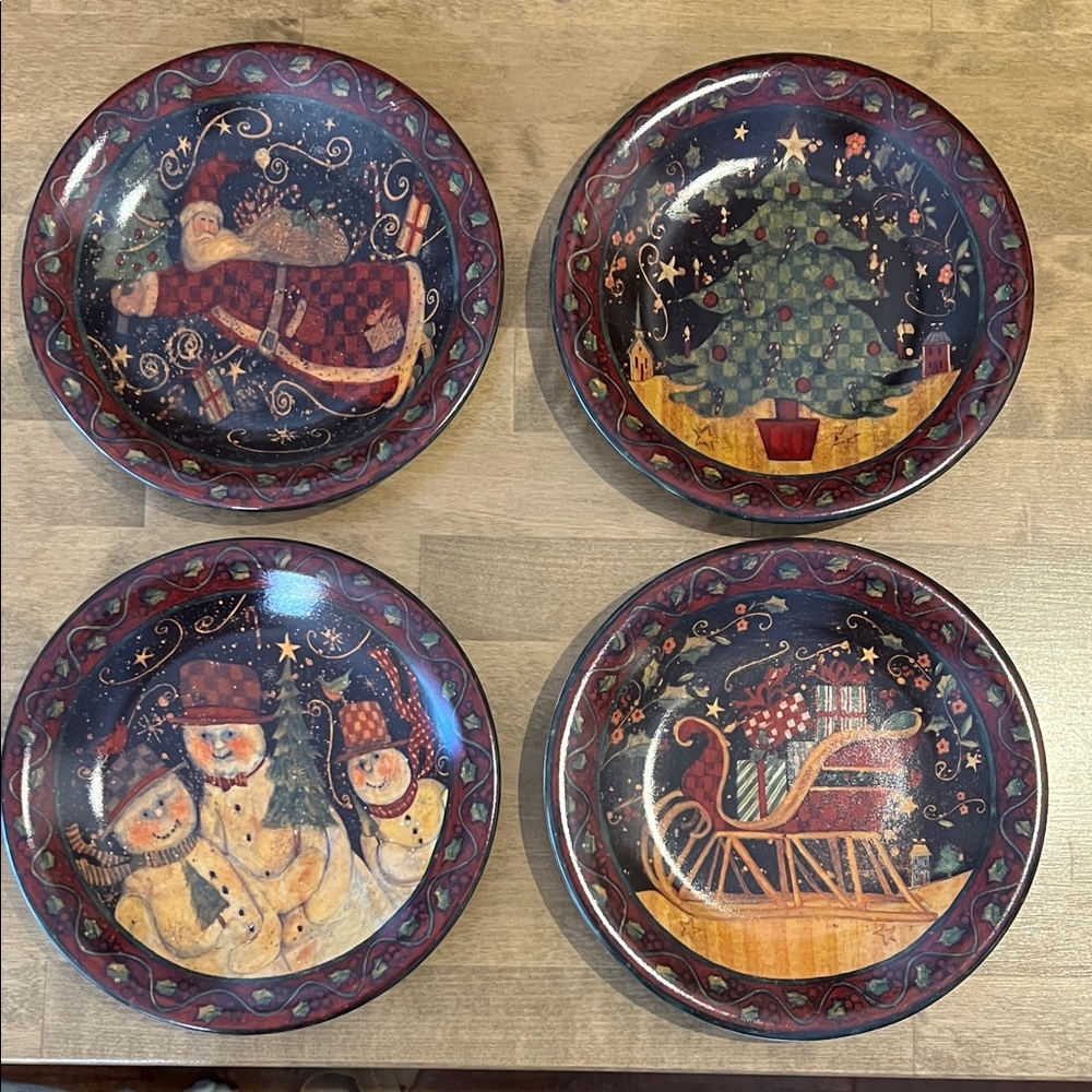 Susan Winget Designs for Certified International 8” Holiday Dessert Plate Set/4
